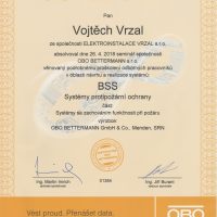 Elektroinstalace vrzal - certifikace - BSS - systém protipožární ochrany