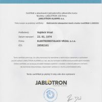 Elektroinstalace vrzal - certifikace - zabezpečení - jablotron