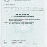 Elektroinstalace vrzal - certifikace / oprávnění